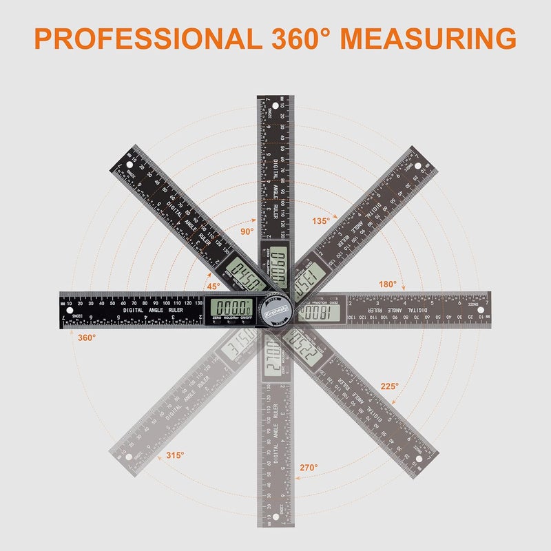 Kirphealy Digital Angle Finder Protractor, 7inch 200mm Angle Gauge Professional Measuring Tool, Third Generation Adjustable Angle Ruler, Quick Display for Carpentry Construction and Home Improvement - Image 3